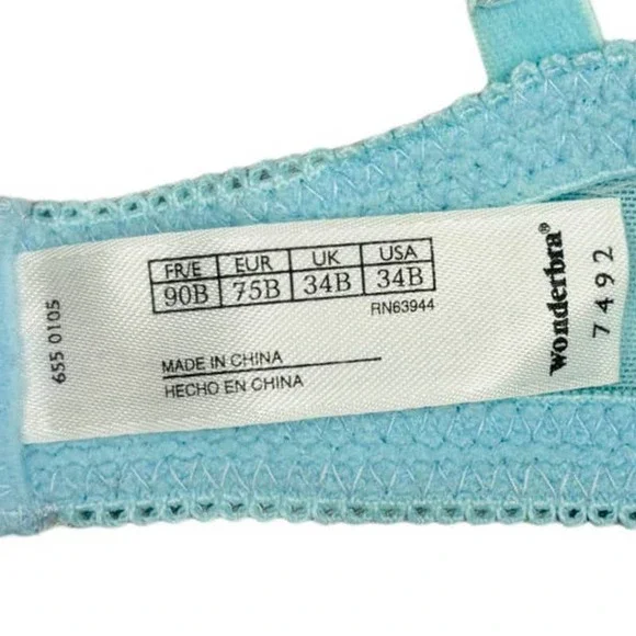 Wonderbra Embroidered Lace Underwire Push Up Bra Blue Size 34B - Picture 4 of 6
